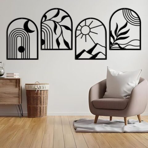 4 Piece Abstract Wooden Wall Art for Modern Home Decor