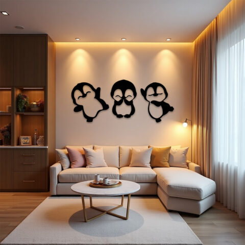 3 Cute Penguin Wall Art Set Fun Room Decor for Kids & Families