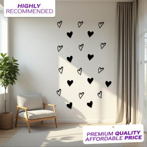 Wooden Hand Drawn Hearts Wall Decoration item onthewalls.pk